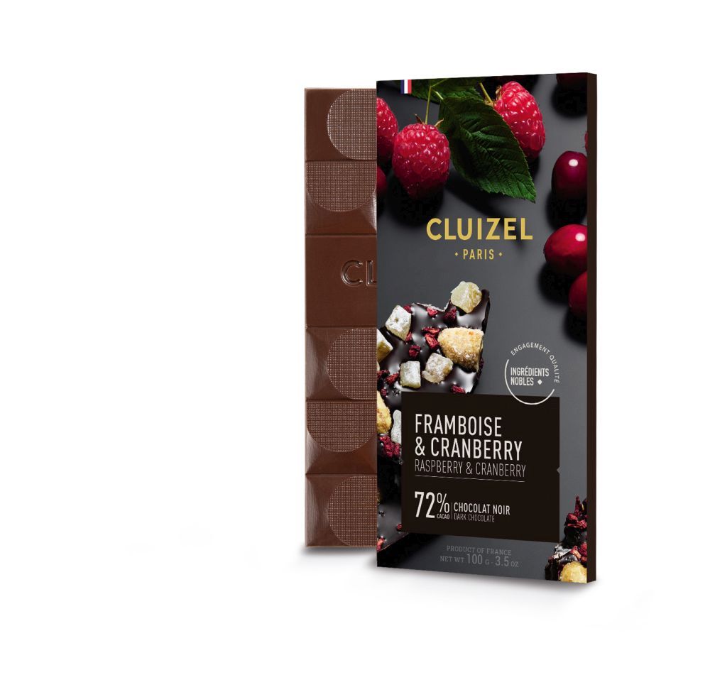 Tafel-Schokolade dunkel | zartbitter 'Noir Framboise Cranberry' 72%, Himbeer Cranberry (100g) 